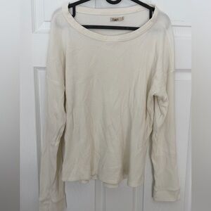 Faherty Women's White Cream Waffle Knit Long Sleeve Tee